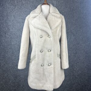 Vintage 1960s Faux Fur Coat Women 12 Ivory White Teddy Bear
